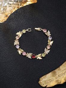 1pc Exquisite Stackable Oro Laminado Three-Color Butterfly Pendant Bracelet, Suitable For Romantic Daily And Vacation Wear - Butterfly Bracelet - View 7