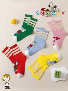 1/5/10雙 Snoopy 條紋小狗圖案彩色趣味女款中筒襪，有趣的聖誕禮物襪 - 彩色 - 查看 7