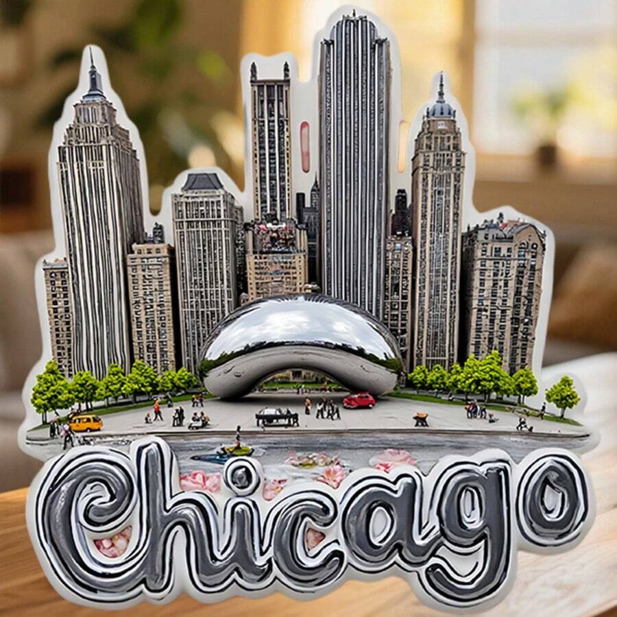 Chicago Cloud Gate And The Skyline's Quiet Reflection Magnet Where The Wind Writes Its Name On Every Street Keepsake For All Metal Surfaces Throughout The Home - A - View 1