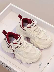 1 Pair Burgundy White Sneakers, Butterfly Decor, Sweet Girl Style, Suitable For Skirts And Pants, Large Mesh Breathable, Suitable For School - Burgundy - View 4