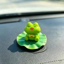 Set 2 Buah Hiasan Dashboard Mobil Katak Daun Teratai, Aksesori Dekorasi DIY Lanskap Taman Meja, Figur Mini - A - View 3