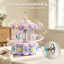 700+Pcs Rotating Carousel Music Box Building Blocks, Stress Relief , Highly Attractive Assembly Building Blocks Gift Box, Wind-Up Spring Plays Beautiful Music And Rotates, Exquisite Gift For Mother's Day, Valentine's Day, Back To School Season, Assembly Difficulty Not Recommended For Beginners - Rotating Music Box - View 4