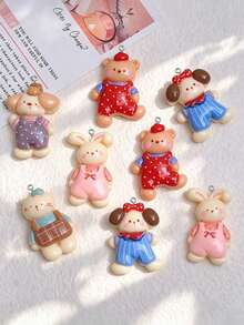 10/20/100pcs Cute Overalls Animal Cartoon Handmade Pendant Charms DIY Keychain Bag Pendant Accessories Decor - Multicolor - View 3