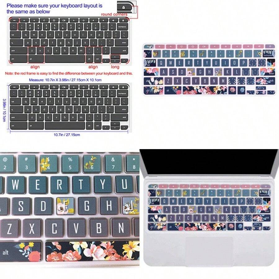 Keyboard Skin For  Chromebook Spin 11 311 CP311 511 512/Chromebook Premium R11 CB5-132T CB3-131/Chromebook R 13 CB5-312T/Chromebook 14 CP5-471/Chromebook 15 CB3-532 C910, Red Flower - View 1