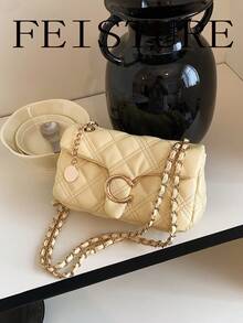 FEISTURE 1pc Solid Color Quilted Embroidered Women's Shoulder Bag, Chain Crossbody Small Square Bag, Suitable For Girls, Women, College Students, New Professionals And White-Collar Workers, Perfect For Work, Business, Commuting, School - Multicolor - View 15