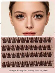 MENGJIESHANGPIN 110pcs Glue-Free Brown False Eyelashes Natural Curly Voluminous Messy Long-Lasting 10-16mm Eyelash Extensions YY12 - View 5