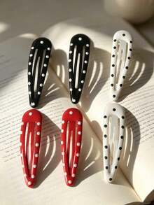 8pcs Summer Black & White Polka Dot Korean Ins Style, Elegant Minimalist & Sophisticated, Fresh & Simple Style, Energetic Girl Water Drop Side Bangs Hair Clips, Suitable For Daily Use Hair Accessories (No Cardboard Packaging) - Multicolor - View 10