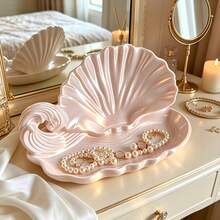 1pc Wavy Decorative Storage Tray, Ocean Shell Shaped Jewelry & Cosmetics Organizer, Coastal Style Vanity Display Tray For Perfume, Skincare And Soap, Bathroom Vanity Desktop Decor And Housewarming Gift - Multicolor - View 2