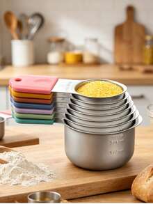 Cốc đong bằng thép không gỉ màu đen có nam châm/Thìa đong nam châm hai đầu, có vạch chia rõ ràng, dễ vệ sinh, - Cốc đong bằng thép không gỉ có thể xếp chồng, dùng để đong hằng ngày/nấu ăn nướng đo lường chất khô và chất lỏng - Nhiều màu - Xem 3