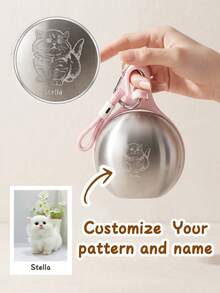 Customizable Portable Water Bottle For Pets, Can Customize Pet Photo And Name, 304 Stainless Steel Hook Spherical Design, Foldable Refillable Water Dispenser, Suitable For Hiking Camping, Portable Travel Small Water Bottle - Multicolor - View 1