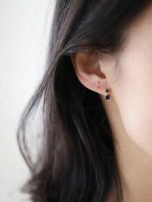 1 Pair S925 Sterling Silver Vintage Black Zirconia Double Diamond Stud Earrings, Luxury Spliced Earrings, Hypoallergenic Cool Elegant Women's Earrings - Earrings - View 5