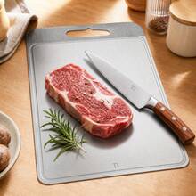 1pc Pure Titanium Carbon Fiber Texture Cutting Board, Medical Grade Material, Juice Groove, Double-Sided Use, Easy To Clean, Heavy Duty Thickened, Dishwasher , Durable, Rust-Resistant, Easy Maintenance, Suitable For Kitchen - Silver - View 2