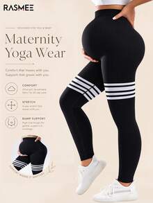 Maternity High Waist Seamless Elastic Solid Color Leggings - Contrasting colors - View 2