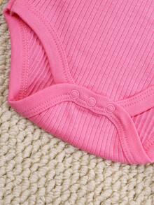 DILAVEL 3pcs Baby Long Sleeve Jumpsuit Set, My First Easter Rabbit Print Baby Girl Jumpsuit Set, Soft Cotton Newborn Baby Girl Jumpsuit - Baby Pink - View 5