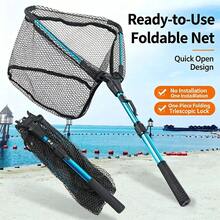 Foldable Fishing Landing Net, Telescopic Aluminum Handle Dip Net, Quick‑Dry Coated Honeycomb Mesh, Portable Triangular Fish Catch Net With Storage Bag For Freshwater Saltwater Fishing - Multicolor - View 3