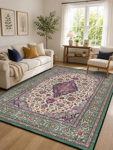1 Pc Vintage Red Persian Area Rug, Traditional Oriental Geometric Floral Rug, Machine Washable Non Slip Low Pile Carpet For Living Room Bedroom Dining Room Entryway Office Farmhouse Home Decor - Multicolor - View 16