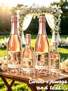 Customized Wedding Wine Bottle Labels, Personalized DIY Wine Bottle Stickers, Can Design Birthday Person's Name And Birth Date, Stick On Red Wine Or Champagne Bottles, Create Eye-Catching Visual Focus, Instantly Enhance Party Photo Atmosphere - Multicolor - View 2