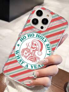 1pc Personalized Striped Christmas Skeleton Drink Slogan Pattern Transparent TPU Air Cushion Shockproof Phone Case Compatible With IPhone 16/16Pro/16Plus/15/15ProMax/15Pro/11/12/13/14ProMax/12Mini/13Mini/11Pro/11ProMax/12Pro/12ProMax/13Pro/13ProMax/14Pro/14ProMax Soft Shell Premium Quality - Multicolor - View 4