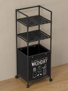 1pc Multi-Layer Bathroom Storage Rack With Universal Wheels, Laundry Basket, Underwear & Clothing Organizer, Dirty Clothes Bin - Multicolor - View 6