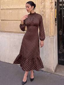 Women's Polka Dot Casual Party Dress - Brown - View 2