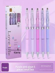 5pcs Gradient Color Neutral Pen Set, Includes 5 Pens + 10 Refills, 0.5mm Steel Tip Quick-Dry Retractable Pens, Suitable For School And Office Cute Aesthetic Writing - Multicolor - View 8
