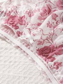 6pcs - Vintage Rose Floral Mesh Women's Triangle Panties, Ruffle Waistband With Bow, Lightweight Comfortable Sweet Girl Underwear - Multicolor - View 6