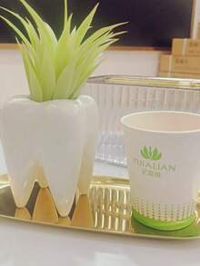1pc Creative Tooth-Shaped Ceramic Toothbrush Holder, Multi-Functional Desktop Storage Cup, Toothbrush & Toothpaste Decorative Storage Container, Bathroom Home Decor Vase - Multicolor - View 7