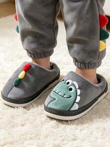 Kids Winter Warm Indoor Plush Dinosaur Slippers For Boys And Girls - Grey - View 2