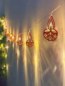 1 String Candle Lights, LED Hollow Metal Oil Lamps, Battery Powered String Lights, Suitable For Diwali Decoration, Party Decoration, Wedding Decoration, Home Decoration, Bedroom Decoration And Holiday Decoration - Candle String Lights - View 14
