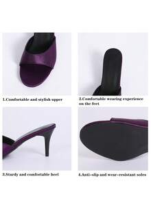 Women's European And American Style Floral Decor High Heel Sandals, Summer Beach Shoes, For Dating, Commuting, Banquet, Party, Gathering - Purple - View 8