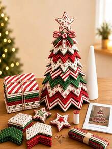 1pc Christmas Tree Fabric Patchwork DIY Kit, Layered Patchwork Desktop Holiday Tree Making Tool Set, Rustic Style Christmas Tabletop Decor, Handmade Material Creative Christmas Gift - Christmas Tree - View 11