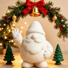 3D Printed Matte White Waving Santa Claus Figurine, Cute Hat & Beard Santa Sculpture, Minimalist Smooth Holiday Desktop Home Decor Craft - A - View 4