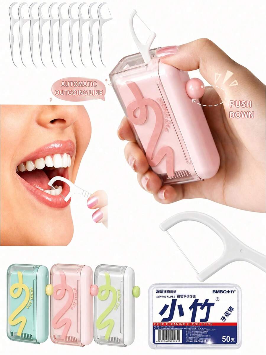 100/10/2Pcs Portable Floss Dispenser: Press-To-Pop Storage Case With 10 Built-In Floss Picks. Multifunctional Oral Cleaner With Toothpicks And Floss Sticks For Teeth And Tongue Cleaning, A Daily Hygiene Essential For Household Use. - Multicolor - View 1