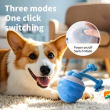 Smart Fully Automatic Rolling Dog Toy Ball, USB-C Rechargeable Interactive Pet Toy With Rope Knot, 3-Speed Obstacle Avoidance Mode, Dental Cleaning & Chewing Toy, Suitable For Indoor Solo Play And Small To Medium Dogs - Blue - View 9