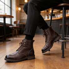 Men's Vintage Work Boots Round Toe Thick Sole Casual Ankle Boots For Outdoor And Commuting - Rust Brown - View 4