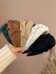 1pc Elegant Pleated Wide Band Solid Color Hair Clip Fashion Vintage Hair Hoop Korean Style Versatile Hair Accessory - White - View 3