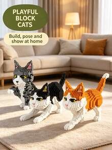 Cute Pet Cat Micro Building Blocks Set, DIY Assemble Animal Model Toy, Collectible Desktop Display Decoration, Holiday Gift For Cat Lovers,Creative Gift For Teens & Adults - Multicolor - View 5