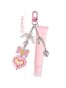 15ml Slanted Mouth Lipstick Tube With Pink Pixel Heart Shaped Keychain, Angel Wings And Rainbow Color Transparent Beads Pendant, Multi-Functional Bag Charm, Refillable Cosmetic Container, Squeeze Dispenser Bottle, Lip Gloss Keychain, Beauty Tool, Lipstick Bag Charm, Birthday, Back To School Gift, Graduation Gift, Wedding Accessory - Multicolor - View 11