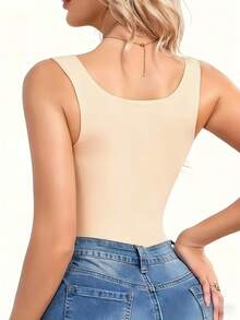 3pcs Square Neck Seamless Shaping Tank Tops For Women With Built-In Padded Cups, Tummy Control Waist Cincher, Tight-Fitting Innerwear Base Layer, 2-In-1 Slimming Bodysuit Top - Multicolor - View 3