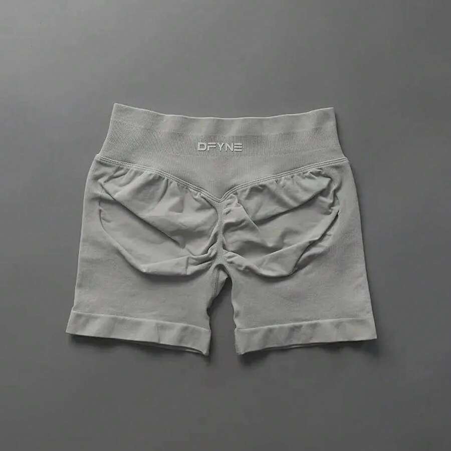 Shorts de yoga y entrenamiento de cintura baja sin costuras Dfyne Impact de para mujeres - Shorts de ciclista con fruncido en el trasero, shorts de gimnasio de alta elasticidad,shorts  licra