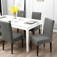 8pcs Stretch Dining Chair Covers, Elastic Polyester Spandex Slipcovers, Removable Machine Washable Chair Protectors, Universal Fit For Home, Kitchen, Party & Restaurant - Light Grey - View 6