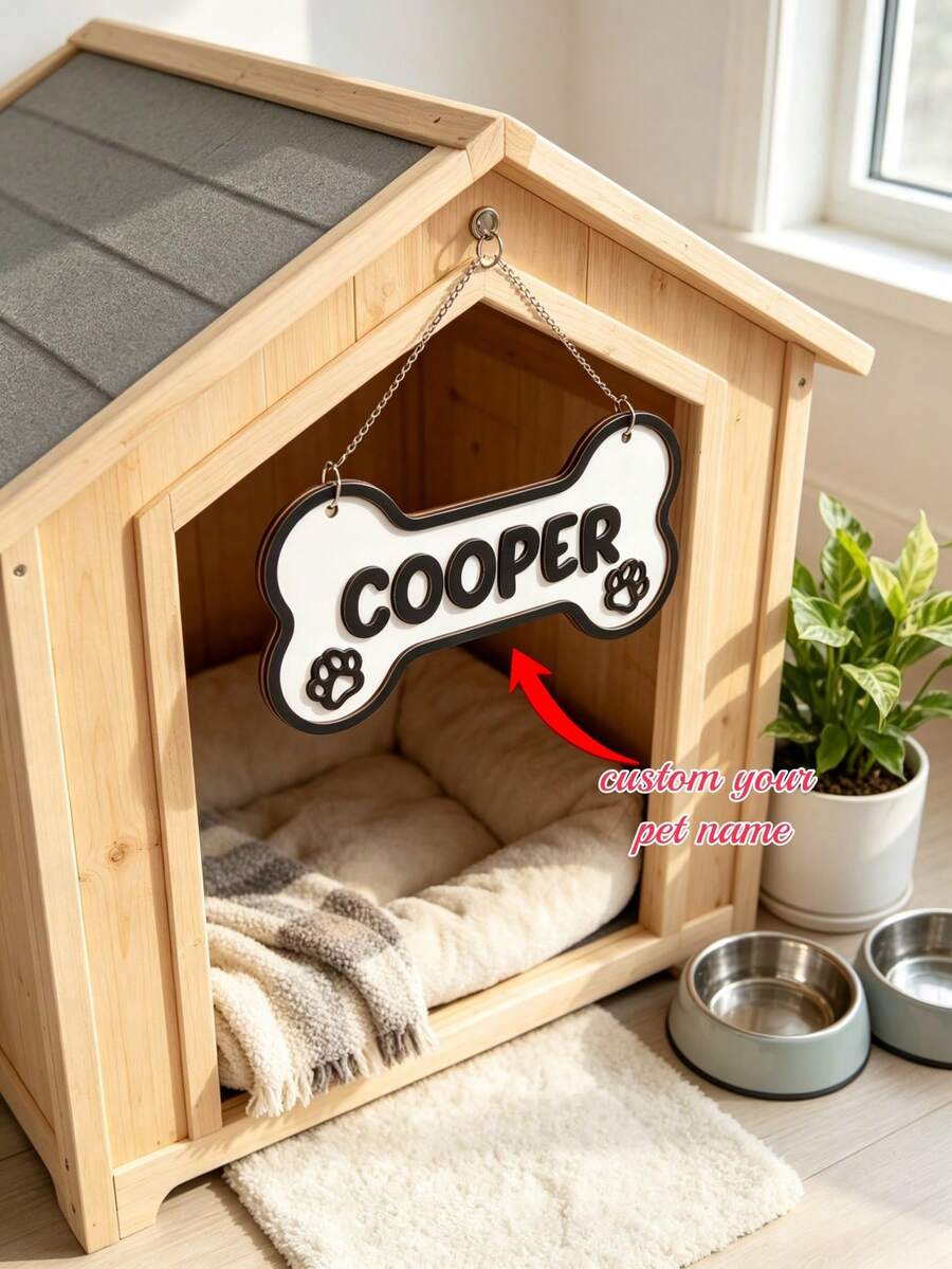 1pc Custom Kennel Name Plaque,Wooden Dog Name Sign,Personalized Crate Sign,Crate Sign With Paws,Dog Name Plate,Kennel Sign,Gift For Dog Lover, Personalized Dog Gift, Personalized Pet Gift(Without Hooks)