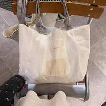 Korean Style Slouchy Striped Canvas Tote Bag Large Capacity Minimalist Versatile Shoulder Bag Niche Universal Shopping Bag - White - View 5