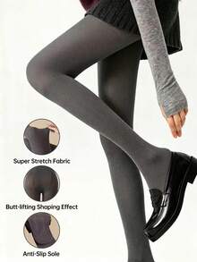 1 Pair Women's Solid Color Tights, Multiple Colors Available, Butt-Lifting Shaping, High Elasticity, Anti-Slip Sole, Suitable For Daily Commute, Dating, Shopping, Campus Wear - Multicolor - View 1