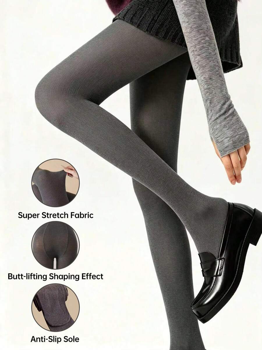 1 Pair Women's Solid Color Tights, Multiple Colors Available, Butt-Lifting Shaping, High Elasticity, Anti-Slip Sole, Suitable For Daily Commute, Dating, Shopping, Campus Wear - Multicolor - View 1