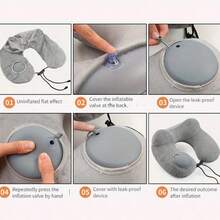 U-Shaped Inflatable Portable Polyester Travel Neck Pillow With Detachable Zipper Pillowcase, Ideal For Side Sleeping, Suitable For Airplane, Car, Nap, Travel Accessory - Multicolor - View 6