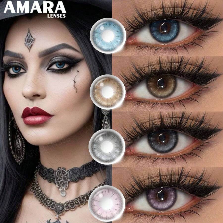 AMARA 1 Pair Of Pink Colored Contact Lenses-Soft, Annual Disposable, For Makeup And Cosplay