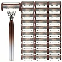 Newest Coffee Brown 6-Layer Manual Razor For Men, Stainless Steel Blades, Ergonomic Non-Slip Handle, Smooth & Close Shaving - Safety Tazor + Blade - View 17