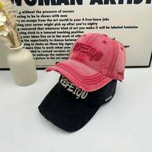 1pc Letter Street Polyester Embroidered Decor American Heavy Embroidery Distressed Baseball Cap Spring Summer New Sun Protection Outdoor Casual Washed Vintage Duck Bill Hat Spring Summer Autumn Winter - A - View 6