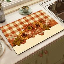 Vintage Floral Plaid Pattern Printed Drainage Mat/Absorbent Mat/Drying Mat For Coffee Machine And Tableware - Absorbent Polyester Desktop Protector With Rubber Non-Slip Backing, For Kitchen Countertop Decoration - Home, Bar And Dining Table Placemat - Multicolor - View 6
